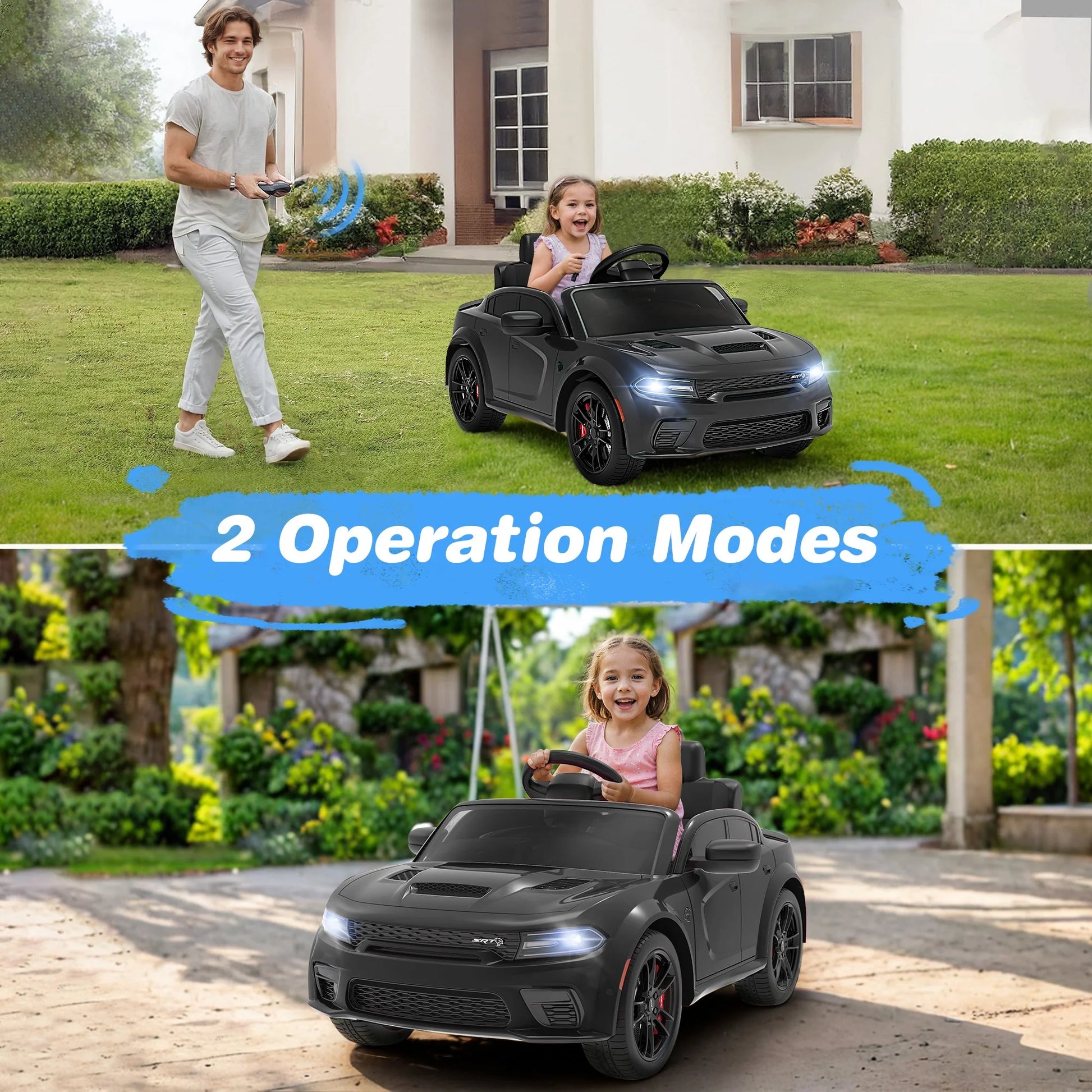 Dodge Electric Ride on Cars for Kids, 12V Licensed Dodge Charger Srt Hellcat Powered Ride on Toys with Parent Remote Control, Electric Car for Boys 3-5 W/Music Player/Led Lights/Safety Belt, Black